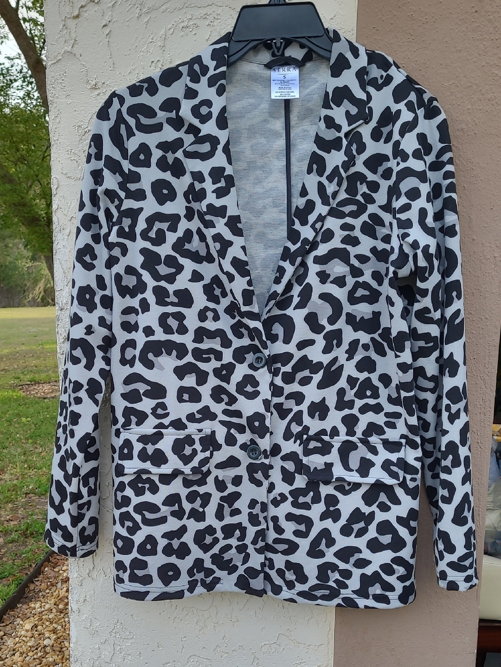 Serra Blazer Jacket Cardigan Gray Black S Leopard Cheetah Camo